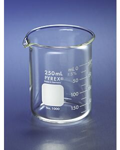 Corning Beaker, Reusable, Corning, PYREX, Griffin, Glass, White marking; 02540T; 1000-4L