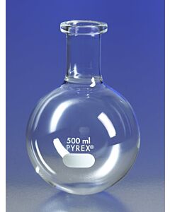 Corning PYREX Short Ring Neck Rount Bottom Flasks, Capacity: 1 L,