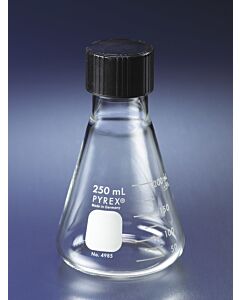 Corning PYREX Narrow Mouth Erlenmeyer Flask with Phenolic Screw Cap; 1009310B; 4985-125