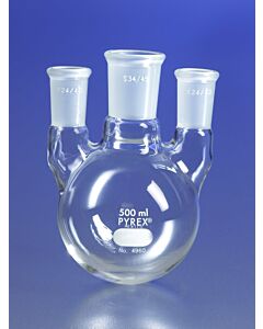 Corning PYREX Distilling Flasks with Three Vertical Necks, Standard; 10164A; 4960-500