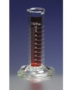 Corning Pyrex 100ml Low Form Single Metric Scale Cylinders, Double Pourout, Lifetime Red , Tc