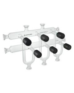 Chemglass Life Sciences 3-Port Vacuum Manifold, Single Bank, 315mm Oal. Vacuum Manifold W/0-8mm Chem-Vac Chem-Cap Valves Mounted On A 45 Angle To User For Easy Operation Inside Of Fume Hood. Ports Spaced 75mm Center To Center.