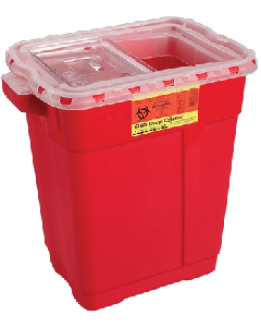 BD Multiuse nestable sharps collector hinge cap with petals, 8 qt, Red