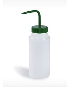 Bel-Art Wide-Mouth 500ml (16oz) Polyethylene Wash Bottles; Green Polypropylene Cap, 53mm Closure (Pack Of 6)