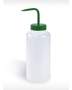 Bel-Art Wide-Mouth 1000ml (32oz) Polyethylene Wash Bottles; Green Polypropylene Cap, 53mm Closure (Pack Of 4)