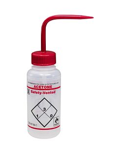 Bel-Art Safety-Vented / Labeled 2-Color Acetone Wide-Mouth Wash Bottles; 500ml (16oz), Polyethylene W/Red Polypropylene Cap (Pack Of 3)