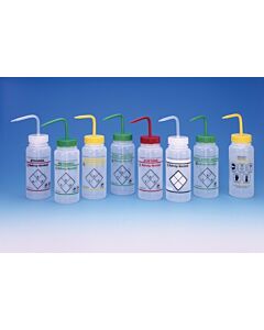 Bel-Art Safety-Vented / Labeled 2-Color Methanol Wide-Mouth Wash Bottles; 500ml (16oz), Polyethylene W/Green Polypropylene Cap (Pack Of 3)
