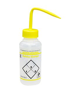 Bel-Art Safety-Vented / Labeled 2-Color Isopropanol Wide-Mouth Wash Bottles; 250ml (8oz), Polyethylene W/Yellow Polypropylene Cap (Pack Of 3)