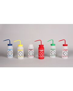 Bel-Art Safety-Labeled Assorted 2-Color Wide-Mouth Wash Bottles; 500ml (16oz), Polyethylene W/Polypropylene Cap (Pack Of 6)