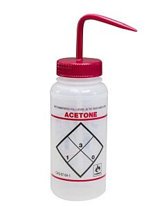 Bel-Art Safety-Labeled 2-Color Acetone Wide-Mouth Wash Bottles; 500ml (16oz), Polyethylene W/Red Polypropylene Cap (Pack Of 6)