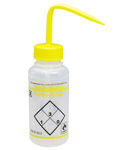 Bel-Art Safety-Labeled 2-Color Isopropanol Wide-Mouth Wash Bottles; 500ml (16oz), Polyethylene W/Yellow Polypropylene Cap (Pack Of 6)