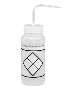 Bel-Art Safety-Labeled 2-Color Lyob Wide-Mouth Wash Bottles; 500ml (16oz), Polyethylene W/Natural Polypropylene Cap (Pack Of 6)