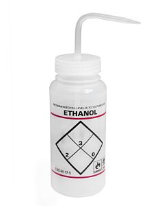 Bel-Art Safety-Labeled 2-Color Ethanol Wide-Mouth Wash Bottles; 500ml (16oz), Polyethylene W/Natural Polypropylene Cap (Pack Of 6)