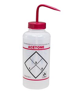 Bel-Art Safety-Labeled 2-Color Acetone Wide-Mouth Wash Bottles; 1000ml (32oz), Polyethylene W/Red Polypropylene Cap (Pack Of 6)