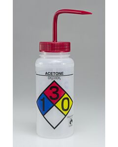 Bel-Art Safety-Labeled 4-Color Acetone Wide-Mouth Wash Bottles; 500ml (16oz), Polyethylene W/Red Polypropylene Cap (Pack Of 4)