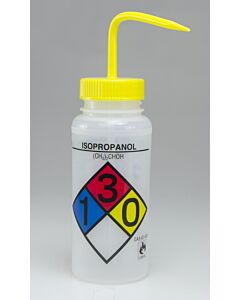 Bel-Art Safety-Labeled 4-Color Isopropanol Wide-Mouth Wash Bottles; 500ml (16oz), Polyethylene W/Yellow Polypropylene Cap (Pack Of 4)