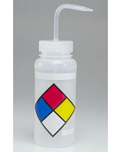 Bel-Art Safety-Labeled 4-Color Lyob Wide-Mouth Wash Bottles; 500ml (16oz), Polyethylene W/Natural Polypropylene Cap (Pack Of 4)