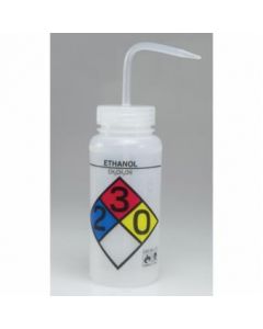 Bel-Art Safety-Labeled 4-Color Ethanol Wide-Mouth Wash Bottles; 500ml (16oz), Polyethylene W/Natural Polypropylene Cap (Pack Of 4)