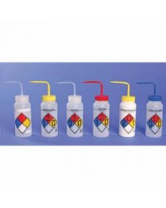 Bel-Art Safety-Labeled 4-Color 70% Ethanol Wide-Mouth Wash Bottles; 500ml (16oz), Polyethylene W/Green Polypropylene Cap (Pack Of 4)