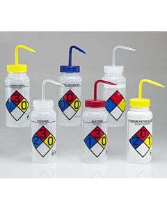 Bel-Art Safety-Labeled Assorted 4-Color Wide-Mouth Wash Bottles; 500ml (16oz), Polyethylene W/Polypropylene Cap, (Pack Of 6)