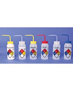 Bel-Art Right-To-Know Safety-Vented / Labeled 4-Color Lyob Wide-Mouth Wash Bottles; 1000mL (32oz)