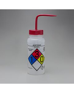 Bel-Art Ghs Labeled Safety-Vented Acetone Wash Bottles; 500ml (16oz), Polyethylene W/Red Polypropylene Cap (Pack Of 4)