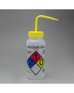 Bel-Art Ghs Labeled Safety-Vented Dichloromethane Wash Bottles; 500ml (16oz), Polyethylene W/Yellow Polypropylene Cap (Pack Of 4)