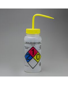 Bel-Art Ghs Labeled Safety-Vented Dichloromethane Wash Bottles; 500mL (16oz), Polyethylene W/Yellow Polypropylene Cap (Pack Of 4)