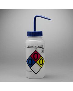 Bel-Art Ghs Labeled Safety-Vented Deionized Water Wash Bottles; 500ml (16oz), Polyethylene W/Blue Polypropylene Cap (Pack Of 4)