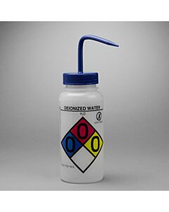 Bel-Art Ghs Labeled Safety-Vented Deionized Water Wash Bottles; 500mL (16oz), Polyethylene W/Blue Polypropylene Cap (Pack Of 4)
