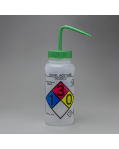 Bel-Art Ghs Labeled Safety-Vented Ethyl Acetate Wash Bottles; 500mL (16oz), Polyethylene W/Green Polypropylene Cap (Pack Of 4)