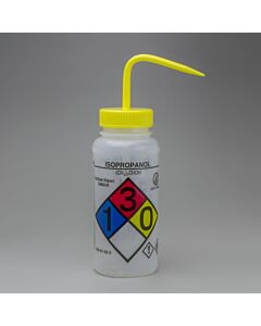 Bel-Art Ghs Labeled Safety-Vented Isopropanol Wash Bottles; 500ml (16oz), Polyethylene W/Yellow Polypropylene Cap (Pack Of 4)