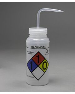 Bel-Art Ghs Labeled Safety-Vented Machine Oil Wash Bottles; 500ml (16oz), Polyethylene W/Natural Polypropylene Cap (Pack Of 4)
