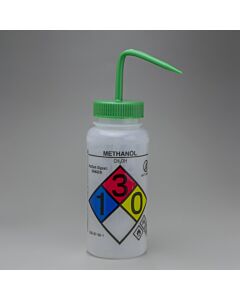 Bel-Art Ghs Labeled Safety-Vented Methanol Wash Bottles; 500ml (16oz), Polyethylene W/Green Polypropylene Cap (Pack Of 4)