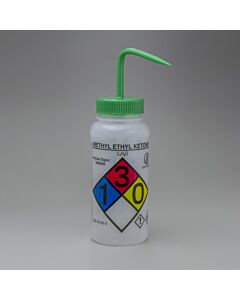 Bel-Art Ghs Labeled Methyl Ethyl Ketone Wash Bottles; 500ml (16oz), Polyethylene W/Green Polypropylene Cap (Pack Of 4)