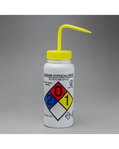 Bel-Art Ghs Labeled Safety-Vented Sodium Hypochlorite (Bleach) Wash Bottles; 500ml (16oz), Polyethylene W/Yellow Polypropylene Cap (Pack Of 4)