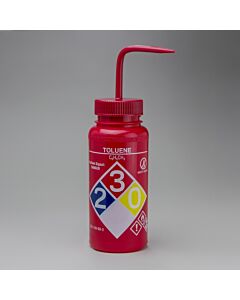 Bel-Art Ghs Labeled Toluene Wash Bottles; 500mL (16oz), Polyethylene W/Red Polypropylene Cap (Pack Of 4)