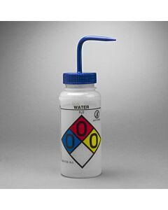 Bel-Art Ghs Labeled Safety-Vented Water Wash Bottles; 500mL (16oz), Polyethylene W/Blue Polypropylene Cap (Pack Of 4)