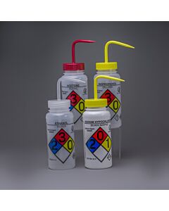 Bel-Art Ghs Labeled Safety-Vented Assorted Wash Bottles; 500ml (16oz), Polyethylene W/ Polypropylene Cap (Pack Of 4)