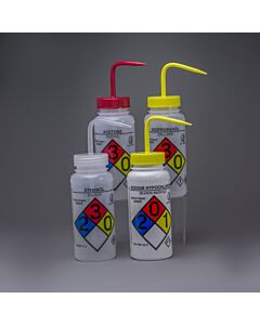 Bel-Art Ghs Labeled Safety-Vented Assorted Wash Bottles; 500mL (16oz), Polyethylene W/ Polypropylene Cap (Pack Of 4)