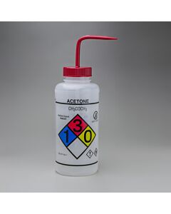 Bel-Art Ghs Labeled Safety-Vented Acetone Wash Bottles; 1000ml (32oz), Polyethylene W/Red Polypropylene Cap (Pack Of 2)