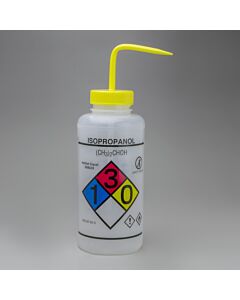Bel-Art Ghs Labeled Safety-Vented Isopropanol Wash Bottles; 1000ml (32oz), Polyethylene W/Yellow Polypropylene Cap (Pack Of 2)