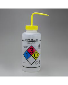 Bel-Art Ghs Labeled Safety-Vented Isopropanol Wash Bottles; 1000mL (32oz), Polyethylene W/Yellow Polypropylene Cap (Pack Of 2)