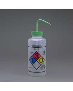 Bel-Art Ghs Labeled Safety-Vented Methanol Wash Bottles; 1000ml (32oz), Polyethylene W/Green Polypropylene Cap (Pack Of 2)