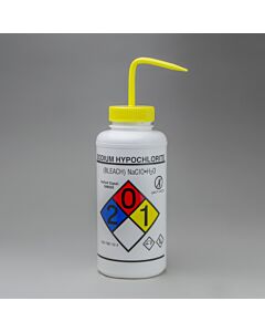 Bel-Art Ghs Labeled Safety-Vented Sodium Hypochlorite (Bleach) Wash Bottles; 1000ml (32oz), Polyethylene W/Yellow Polypropylene Cap (Pack Of 2)