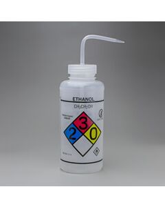 Bel-Art Ghs Labeled Safety-Vented Ethanol Wash Bottles; 1000ml (32oz), Polyethylene W/Natural Polypropylene Cap (Pack Of 2)