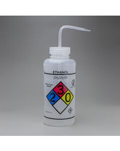 Bel-Art Ghs Labeled Safety-Vented Ethanol Wash Bottles; 1000mL (32oz), Polyethylene W/Natural Polypropylene Cap (Pack Of 2)
