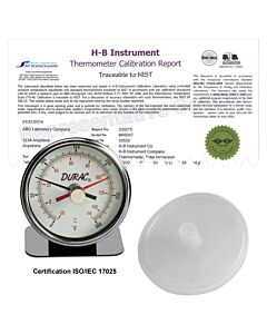 Bel-Art H-B Durac Maximum Registering / Autoclave Bi-Metal Thermometer; -20 To 150c (0 To 300f), Individual Calibration Report