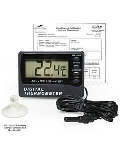 Bel-Art H-B Durac Calibrated Dual Zone Electronic Thermometer With Waterproof Sensor; -50/70c (-58/158f) External, -10/50c (14/122f) Internal