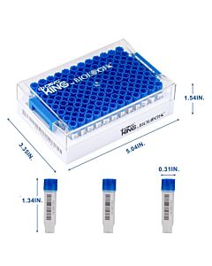 Biologix Cryoking Sbs Combo, 0.75ml Vials + Rack；Vial Caps: Biologix Blue. Dimensions(Mm): 128x85x56. Sterile. Rnase& Dnase Free, Non-Pryogenic,Working Temperature : -196 ℃--120 ℃，96 Vials/1 Sets/Bag ,10 Bags/Pack , 2 Packs/Case